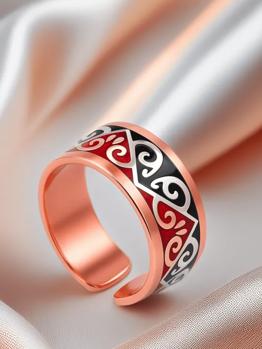 Kadın Bakır Bileklik Yüzük Set - Carlotta Model Özel Baskı Metal Kutu Ve Doğal Taşlar