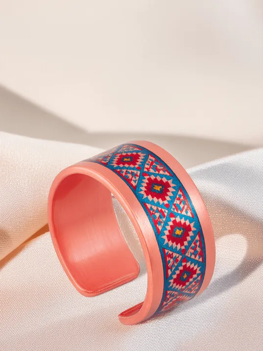 Kadın Bakır Bileklik Yüzük Set - Dolores Model Özel Baskı Metal Kutu Ve Kuvars Taşı