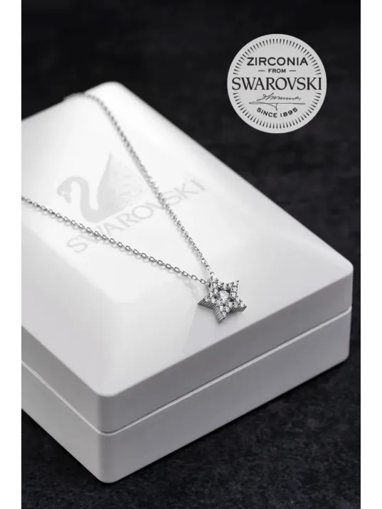 Kadın Gümüş Kolye - Swarovski Taşlı Zirconia Çok Taşlı Yıldız Motifli Kadın Kolye