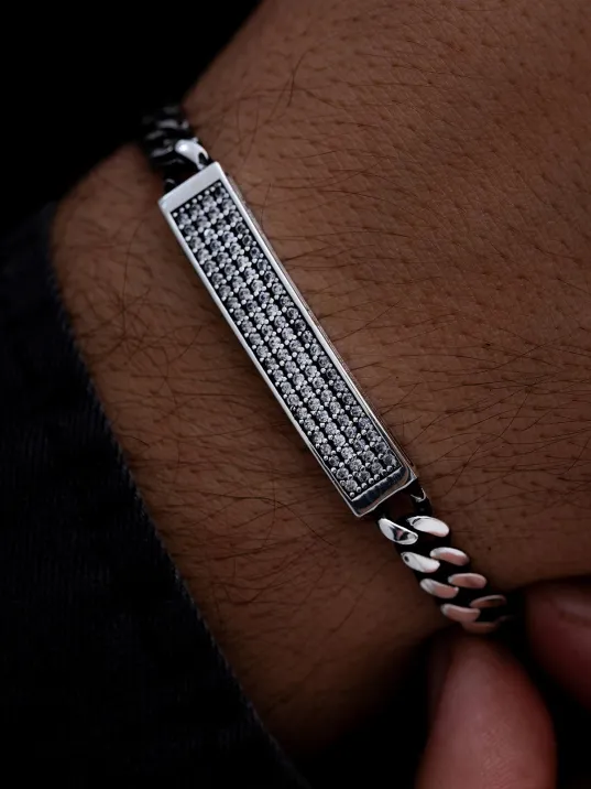 Erkek Gümüş Bileklik -Taç Mahal Oksitli Gurmet Zincir Beyaz Zirkon Taşlı Gümüş Bileklik Erkek Gümüş Bileklik -Taç Mahal Oksitli Gurmet Zincir Beyaz Zirkon Taşlı Gümüş Bileklik