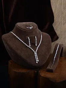 Füreyya Bayan Zirkon Taşlı Gümüş Su Yolu Set - Kolye, Bileklik, Küpe, Yüzük