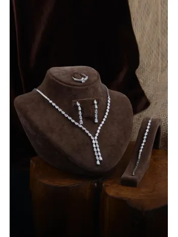 Füreyya Bayan Zirkon Taşlı Gümüş Su Yolu Set - Kolye, Bileklik, Küpe, Yüzük