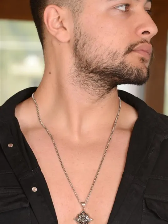 OttoMan Barok Kalkan Erkek Çelik Zincir Kolye CKLBAROCKAL-GMS