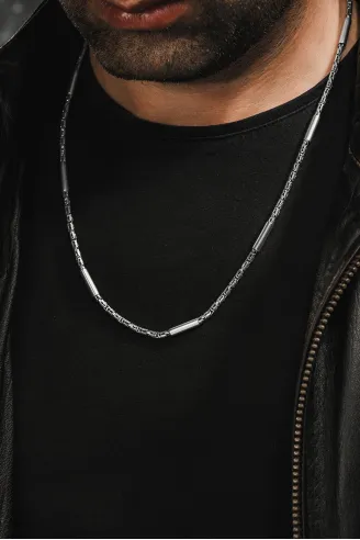 2,8mm Kral Gümüş Erkek Kolye Zincir Silindir Parçalı Model