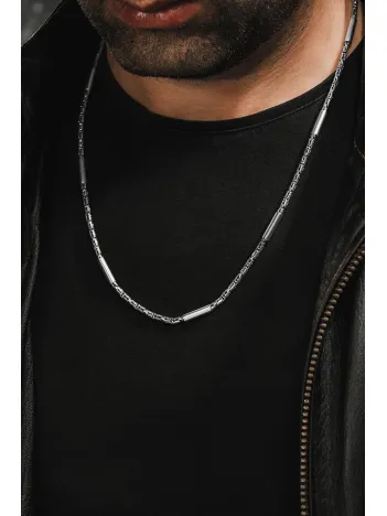 2,8mm Kral Gümüş Erkek Kolye Zincir Silindir Parçalı Model