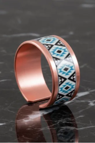Kadın Bakır Yüzük - Eyes Model Özel Baskı Metal Kutu Ve Kuvars Taşı