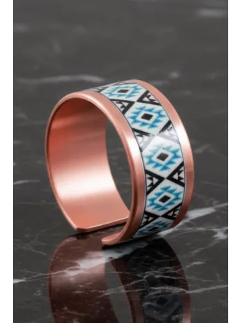 Kadın Bakır Yüzük - Eyes Model Özel Baskı Metal Kutu Ve Kuvars Taşı