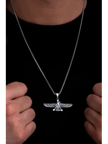 Erkek Gümüş Kolye - Ahura Mazda Figürlü Gümüş Erkek Kolye