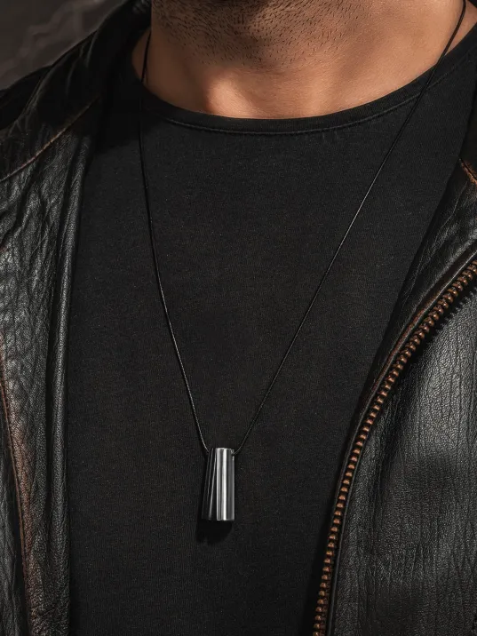 Corelum Secret Çelik İsimli Silindir Erkek Kolye 3 cm Parlak Gizli Tasarım