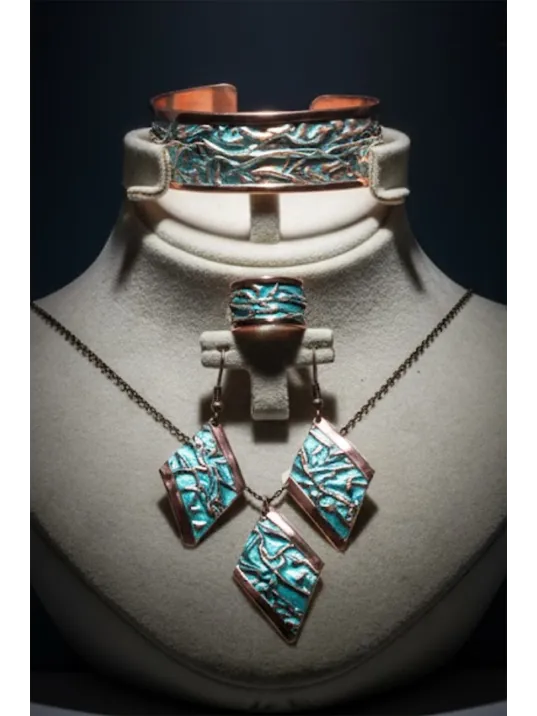 Kadın Bakır Set - Turkuaz Okyanus Fısıltısı Kalın Model Bakır Kadın Kolye Bileklik Yüzük Küpe Set