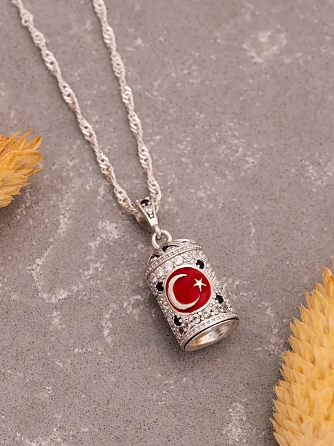 Silindir Ay Yıldız Kadın 925 Ayar Gümüş Kolye Zincir Gklgmsslınr
