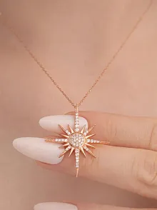 Zirkon Taşlı Rose Renk Kutup Yıldızı Model 2 Bayan Gümüş Kolye GKLKTPYLDZ4-ROS
