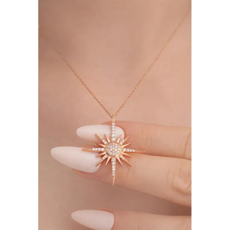 Zirkon Taşlı Rose Renk Kutup Yıldızı Model 2 Bayan Gümüş Kolye GKLKTPYLDZ4-ROS Zirkon Taşlı Rose Renk Kutup Yıldızı Model 2 Bayan Gümüş Kolye GKLKTPYLDZ4-ROS