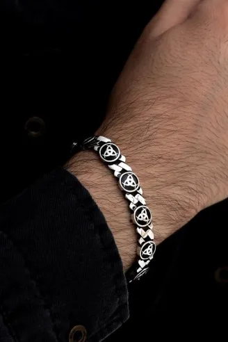Erkek Gümüş Bileklik - Teşkilat-ı Mahsusa Motifli Yuvarlak Model Gümüş Bileklik