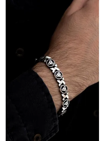 Erkek Gümüş Bileklik - Teşkilat-ı Mahsusa Motifli Yuvarlak Model Gümüş Bileklik