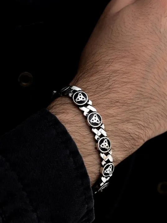 Erkek Gümüş Bileklik - Teşkilat-ı Mahsusa Motifli Yuvarlak Model Gümüş Bileklik