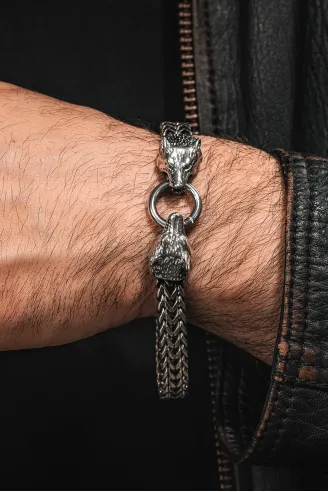 Jaguar Claw 316L Çelik Çift Sıra Örgü Erkek Bileklik - Paslanmaz & Parlak Model Özel Klips Tasarım