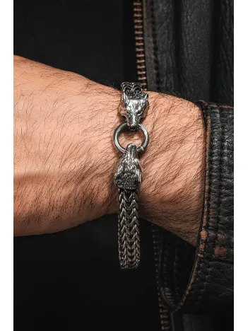 Jaguar Claw 316L Çelik Çift Sıra Örgü Erkek Bileklik - Paslanmaz & Parlak Model Özel Klips Tasarım