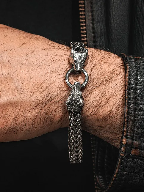 Jaguar Claw 316L Çelik Çift Sıra Örgü Erkek Bileklik - Paslanmaz & Parlak Model Özel Klips Tasarım