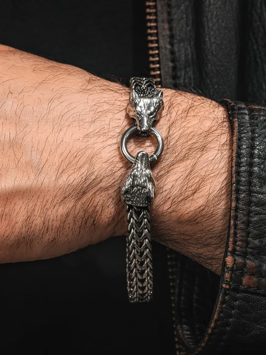 Jaguar Claw 316L Çelik Çift Sıra Örgü Erkek Bileklik - Paslanmaz & Parlak Model Özel Klips Tasarım