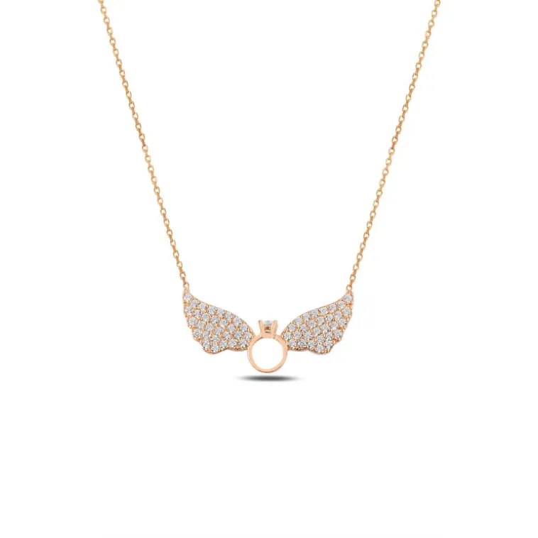 Zirkon Taşlı Rose Tektaşlı Melek Kanadı Model Gümüş Kadın Kolye GKLTKTSKND1-ROS Zirkon Taşlı Rose Tektaşlı Melek Kanadı Model Gümüş Kadın Kolye GKLTKTSKND1-ROS