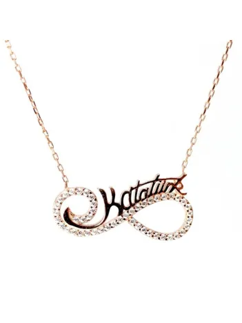 Atatürk Sonsuzluk Altın Renk Bayan Gümüş Kolye