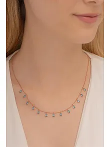 Kadın Gümüş Kolye - Aquamarin Damla Model Taşlı Rose Kadın Gümüş Kolye Gkltsklym4d-ros