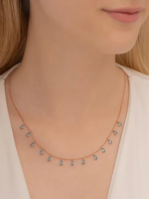Kadın Gümüş Kolye - Aquamarin Damla Model Taşlı Rose Kadın Gümüş Kolye Gkltsklym4d-ros
