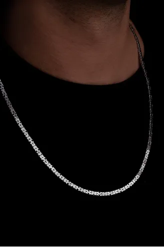 Erkek Gümüş Kolye - 4mm Dikdörtgen Kesim Yassı Kral Gümüş Kolye