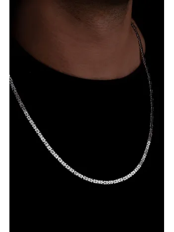 Erkek Gümüş Kolye - 4mm Dikdörtgen Kesim Yassı Kral Gümüş Kolye