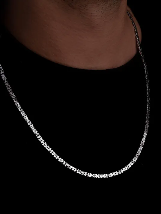 Erkek Gümüş Kolye - 4mm Dikdörtgen Kesim Yassı Kral Gümüş Kolye Erkek Gümüş Kolye - 4mm Dikdörtgen Kesim Yassı Kral Gümüş Kolye