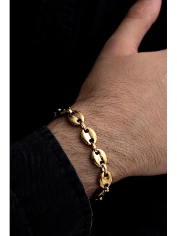 Gemici Model Altın Kaplama Erkek Çelik Bileklik Künye Orta Kalınlıkta