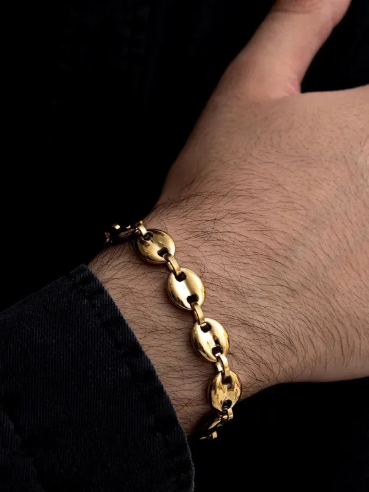 Gemici Model Altın Kaplama Erkek Çelik Bileklik Künye Orta Kalınlıkta