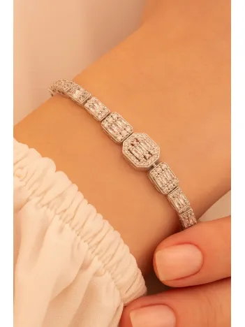 Kadın Gümüş Bileklik - Berlin Baget Taşlı Model Kadın Bileklik