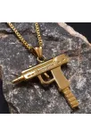 Ottoman Altın Rengi Çelik Uzi Erkek Kolye Zincir