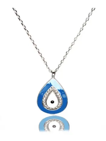 Mavi Nazar Boncuklu Damla Modeli Bayan Gümüş Kolye