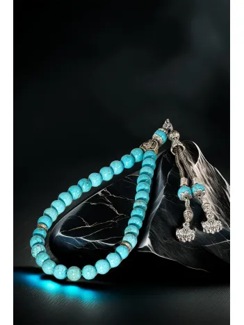 Erkek Doğal Taş Tespih - Doğal Turkuaz Taşlı Ortaboy Tesbih Erkek Doğal Taş Tespih - Doğal Turkuaz Taşlı Ortaboy Tesbih