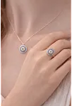 Kadın Kolye Yüzük Set - Rose Kaplama Nazar Boncuğu Motifli Kadın Set