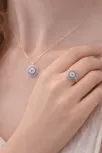 Kadın Kolye Yüzük Set - Rose Kaplama Nazar Boncuğu Motifli Kadın Set