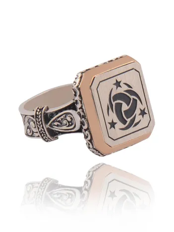 Kare Model Teşkilat-ı Mahsusa Yanı Kalkan Işlemeli Erkek Gümüş Yüzük