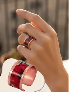Kadın Bakır Yüzük - Chlara Model Özel Baskı Metal Kutu Ve Kuvars Taşı