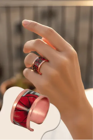 Kadın Bakır Yüzük - Chlara Model Özel Baskı Metal Kutu Ve Kuvars Taşı