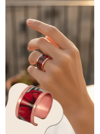 Kadın Bakır Yüzük - Chlara Model Özel Baskı Metal Kutu Ve Kuvars Taşı