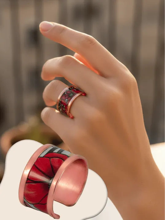 Kadın Bakır Yüzük - Chlara Model Özel Baskı Metal Kutu Ve Kuvars Taşı