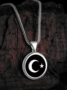 Erkek Gümüş Kolye - Türk Bayrağı Ay Yıldız Erkek Gümüş Kolye Zincir