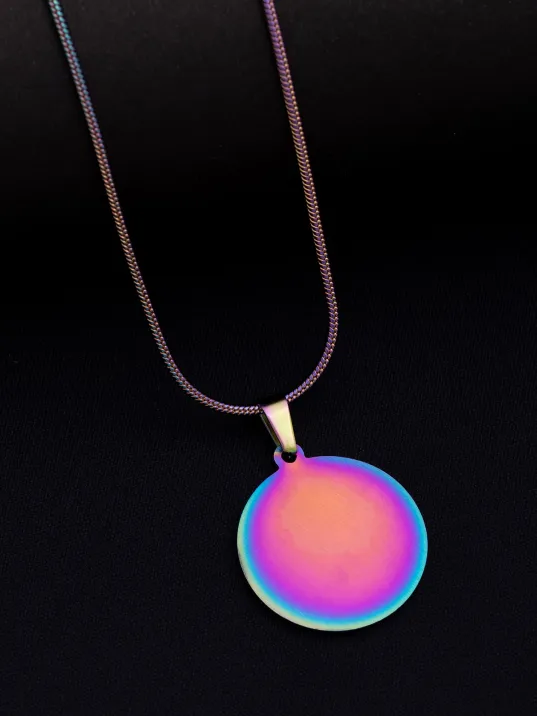 Erkek Çelik Kolye - Hologram İsim Yazılabilir Yuvarlak Model Çelik Kolye