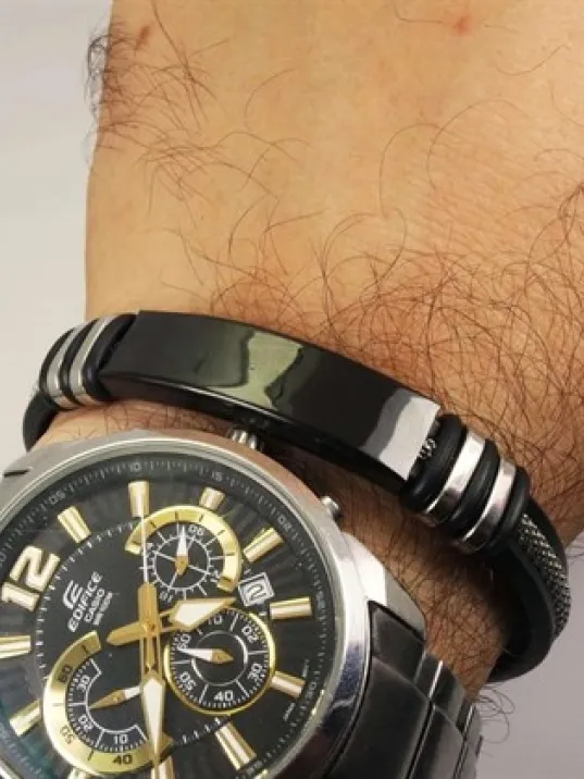 Kişiye Özel İsimli  Siyah Model Erkek Çelik Bileklik Künye