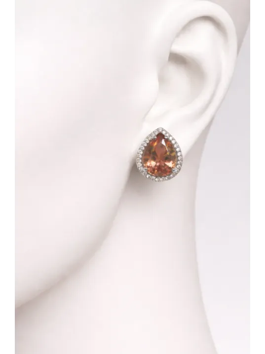 Kadın Gümüş Küpe - Damla Model 2 Zultanit Taşlı Zirkon Taş Çerçeve Gümüş Küpe