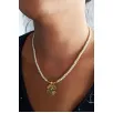 Gold Kaplama Altın Renk İnci Taşlı Nazar Boncuklu Yonca Bijuteri Zincirli Kolye Gold Kaplama Altın Renk İnci Taşlı Nazar Boncuklu Yonca Bijuteri Zincirli Kolye