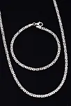 Erkek Gümüş Kolye Bileklik Set - 3.6mm Dikdörtgen Kesim Yassı Kral Gümüş Kolye Bileklik Set